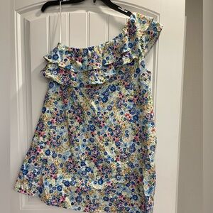 MEET ME IN SANTORINI Women's Floral One Shoulder Ruffle Knee Length MIDI Dress